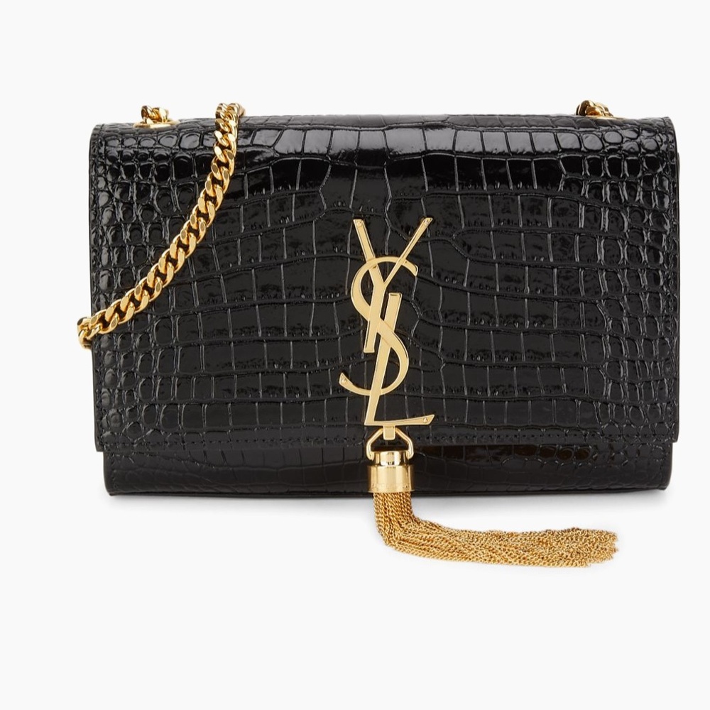 Ysl saint Laurent small Kate crocodile-Embossed Leather Shoulder bag with Tassle
